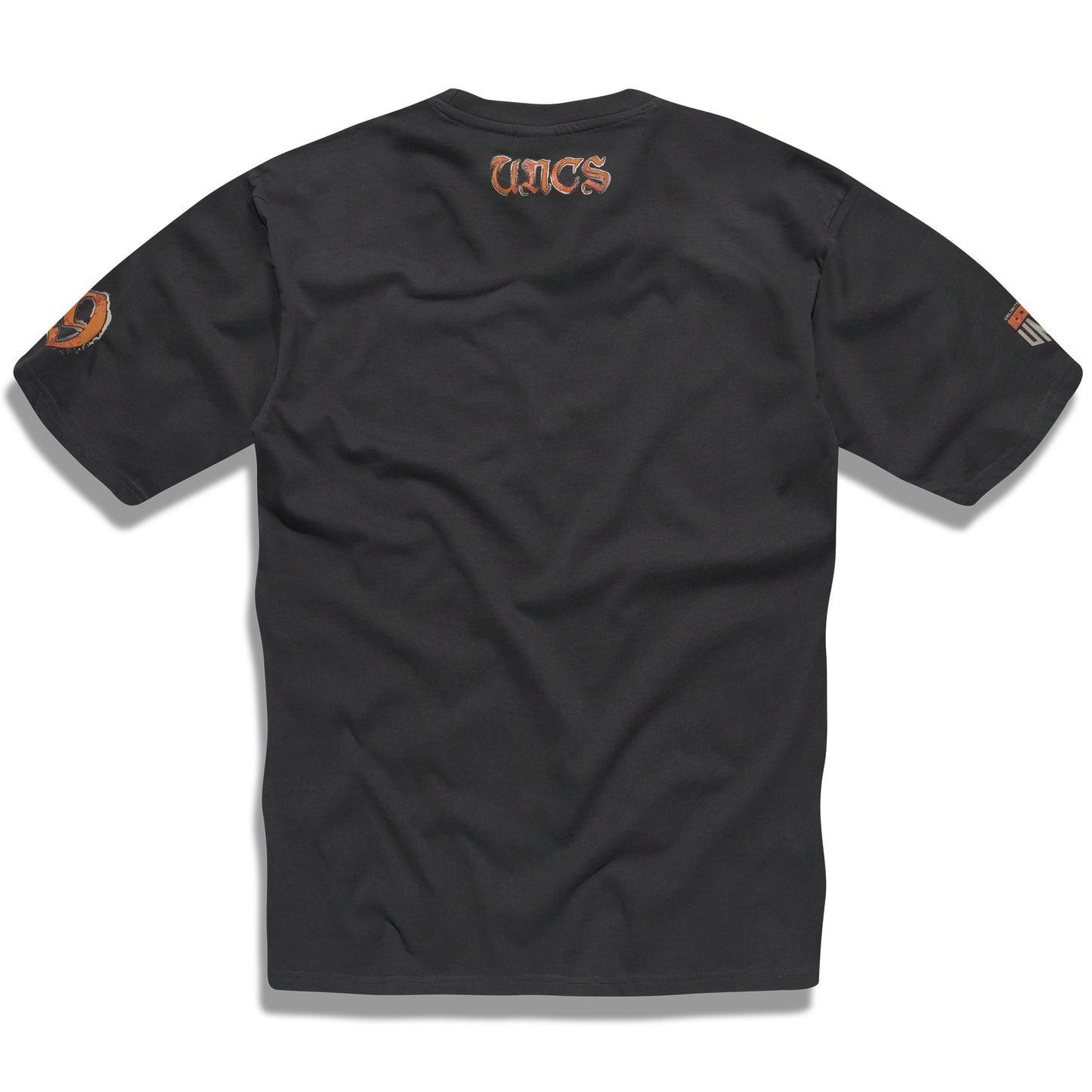 Pánské antracitové oversize triko UNCS s oranžovo-stříbrným designovým potiskem