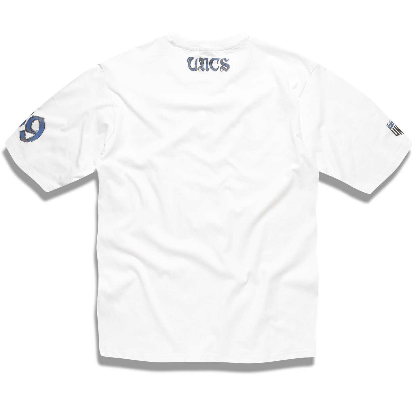 Pánské bílé tričko UNCS s potiskem na zádech a rukávech, streetwear styl až do velikosti 6XL.
