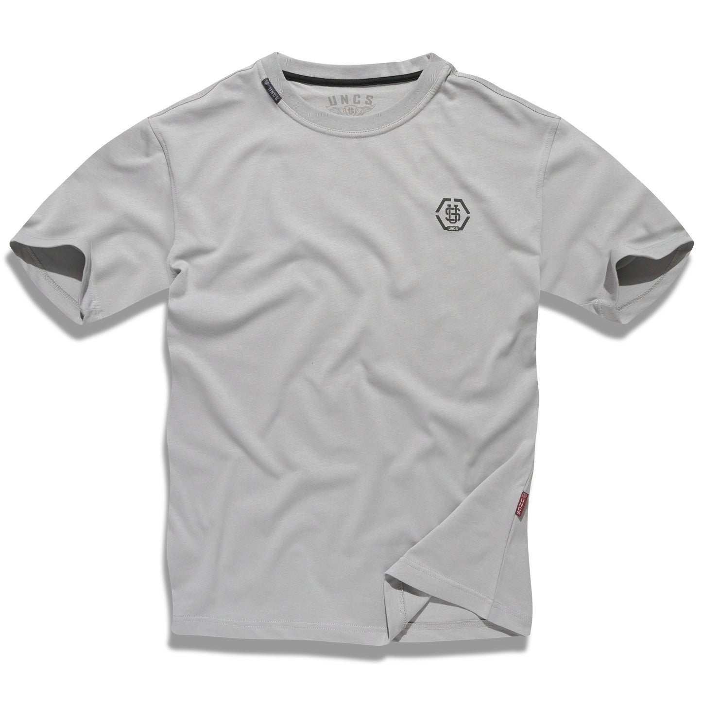 Pánské tričko UNCS BASIC HEAVY, šedé, oversize střih, vyšší gramáž, minimalistický design, odolné a pohodlné do chladnějšího počasí.