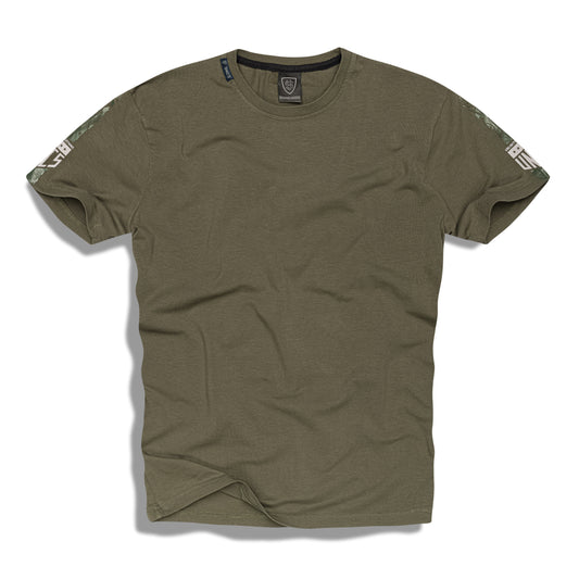 Tmavě zelené pánské tričko UNCS s krátkým rukávem, minimalistický design, decentní potisk na rukávech, streetwear styl.