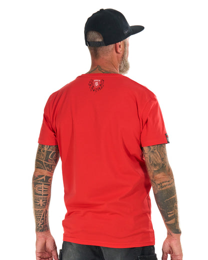 UNCS pánské červené tričko, motorkářská móda, pohodlný střih, streetwear styl, velikosti až 6XL.