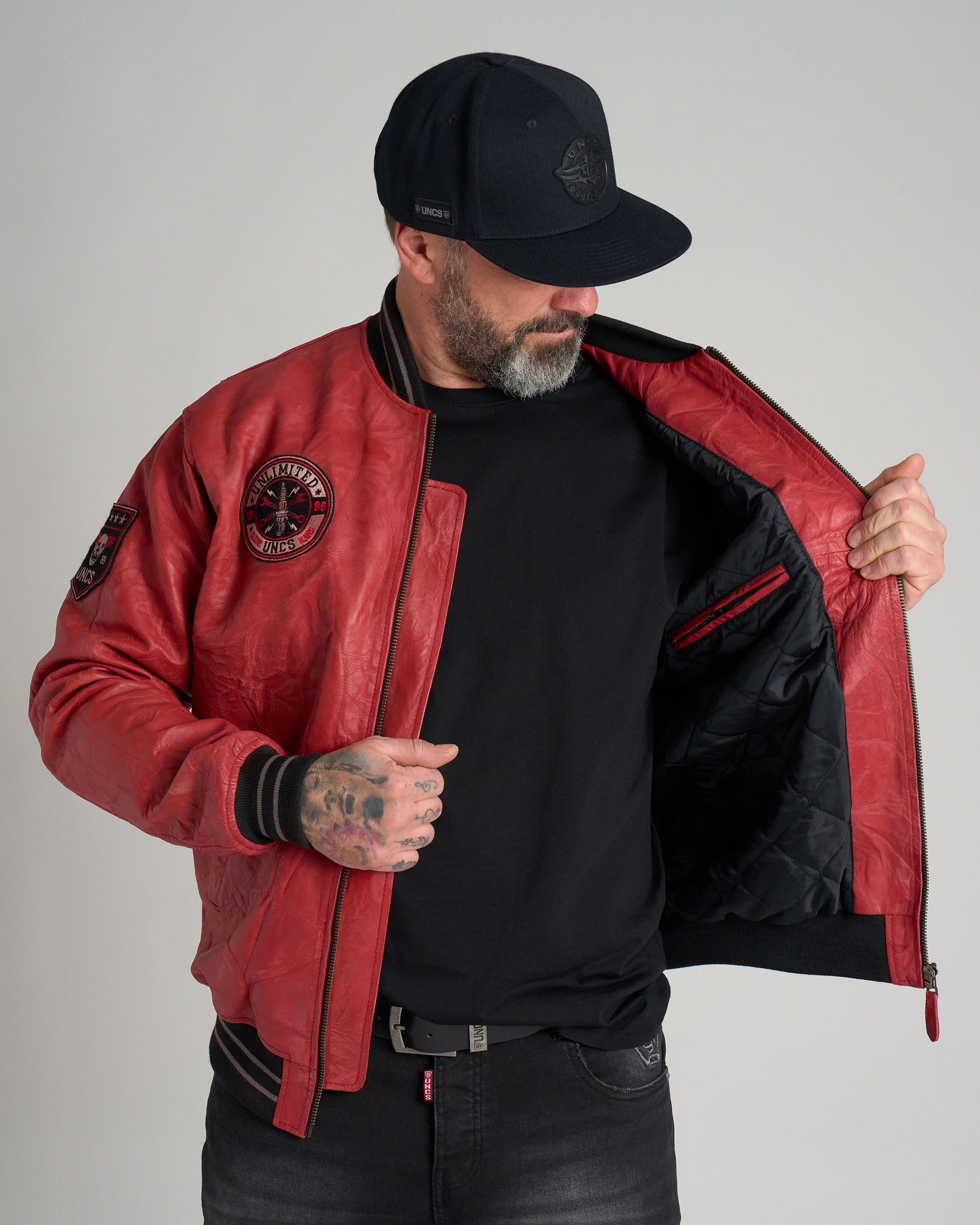 Pánská bunda kožená BIKER II RED