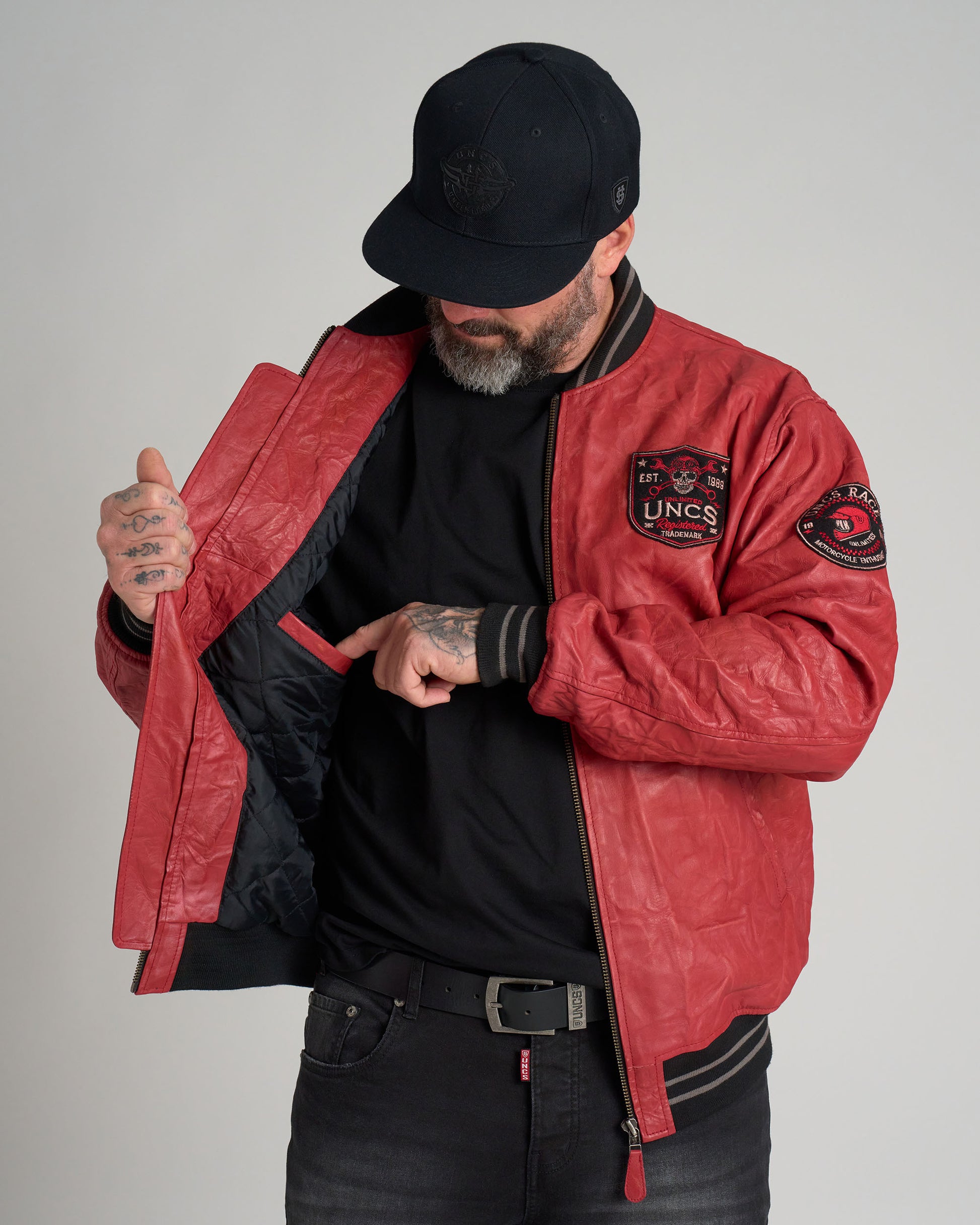 Pánská bunda kožená BIKER II RED