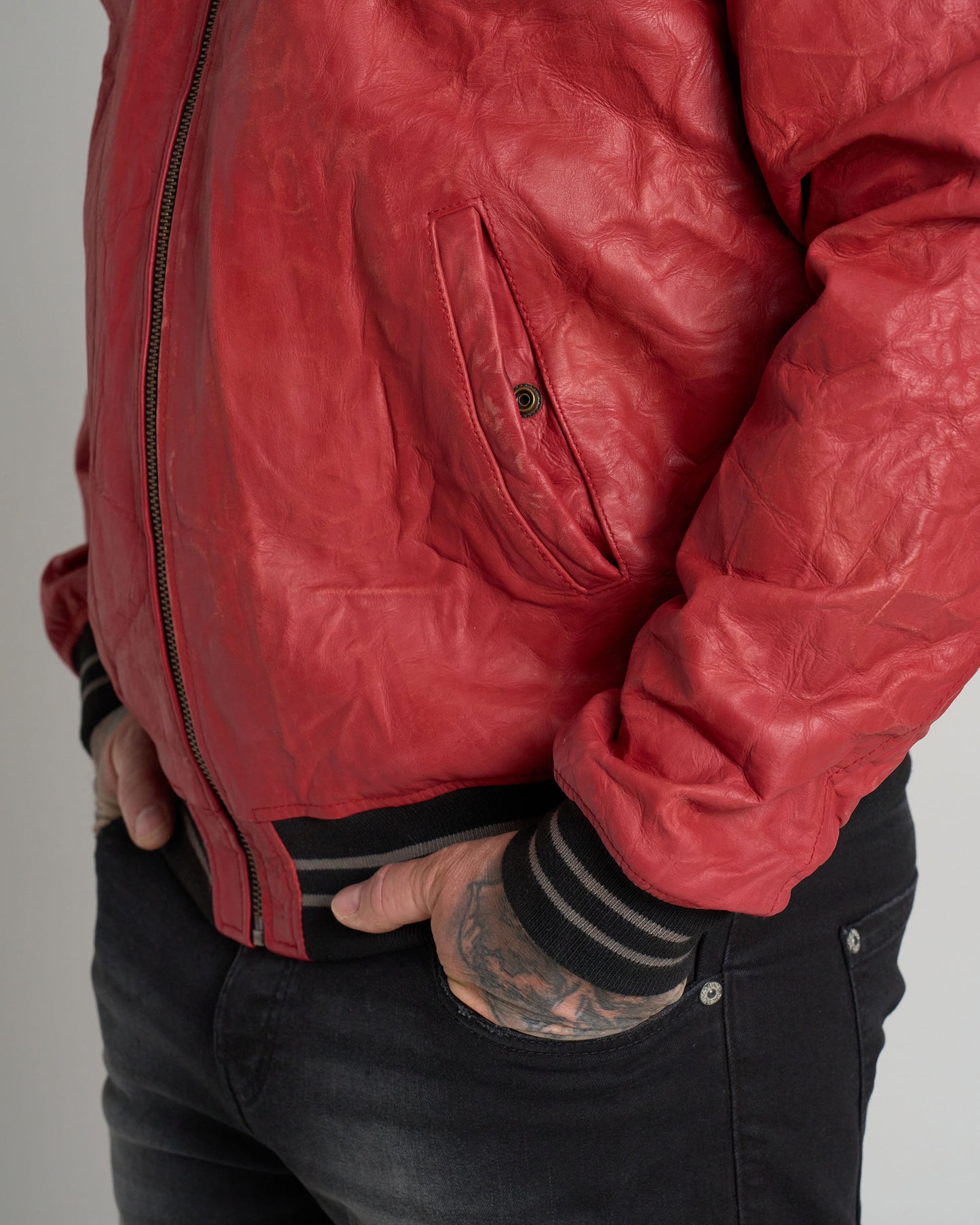 Pánská bunda kožená BIKER II RED