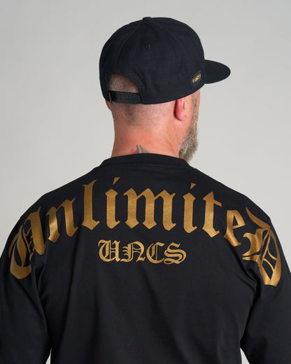 Pánské triko UNLIMITED (OVERSIZE) BLACK/GOLD
